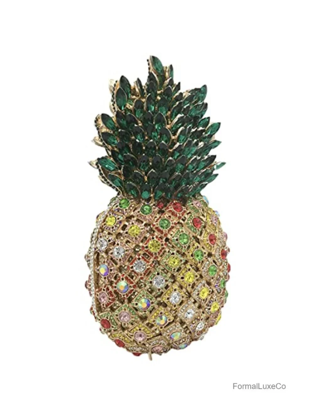 Rhinestone Pineapple Clutch Purse with Detachable Chain Straps - Evening Bag
